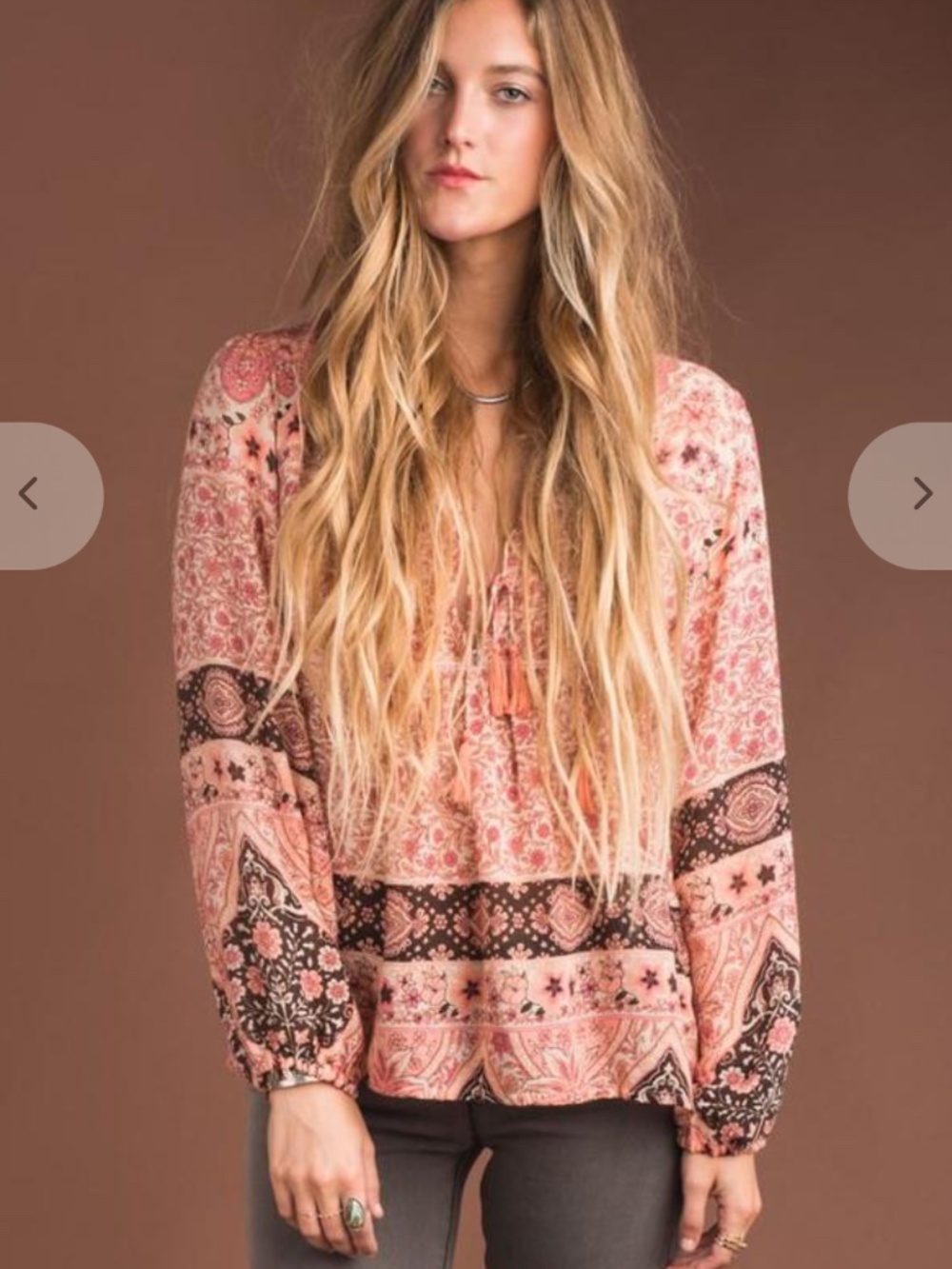 Spell Aloha Fox Floral Blouse Top Tassels Size Medium